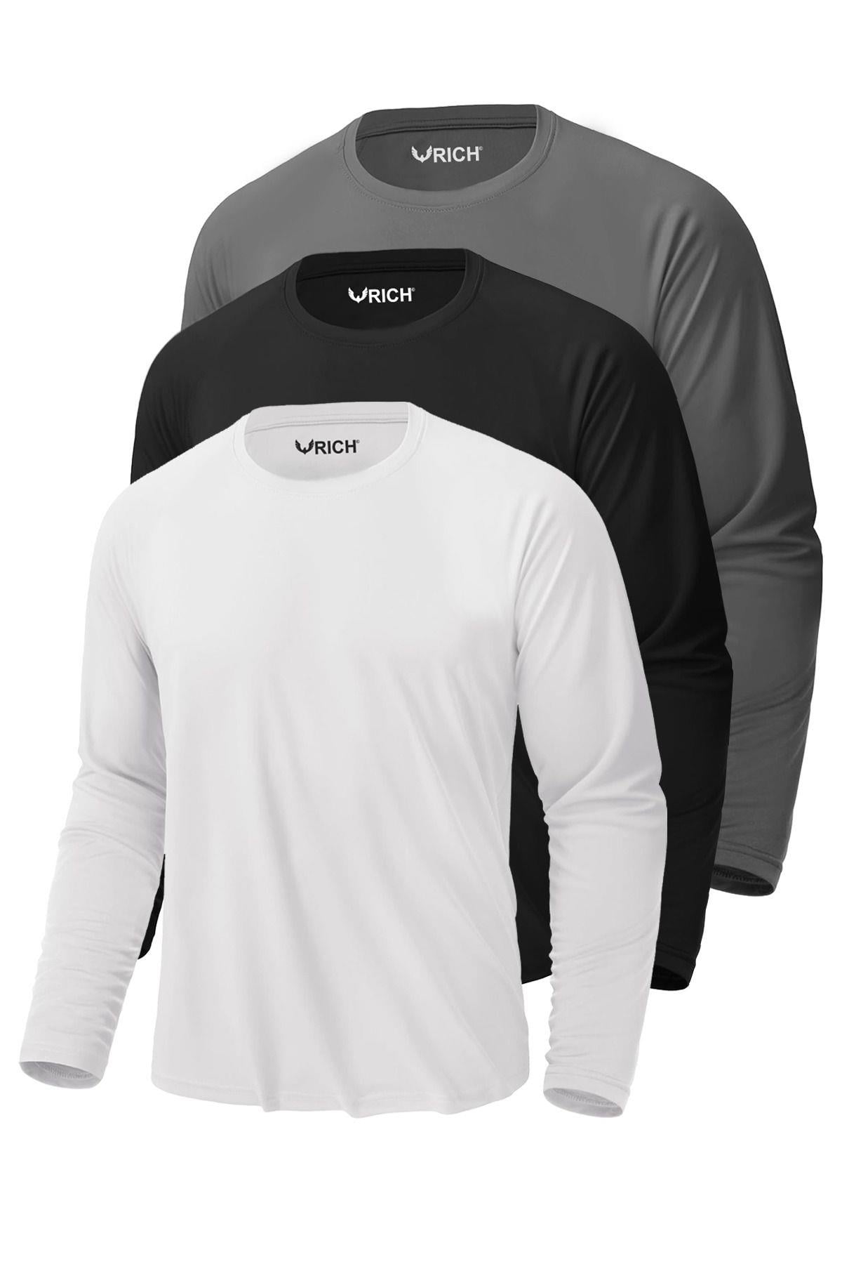 Erkek 3'lü Paket Basic Uzun Kollu Tişört Sporcu Body T-shirt