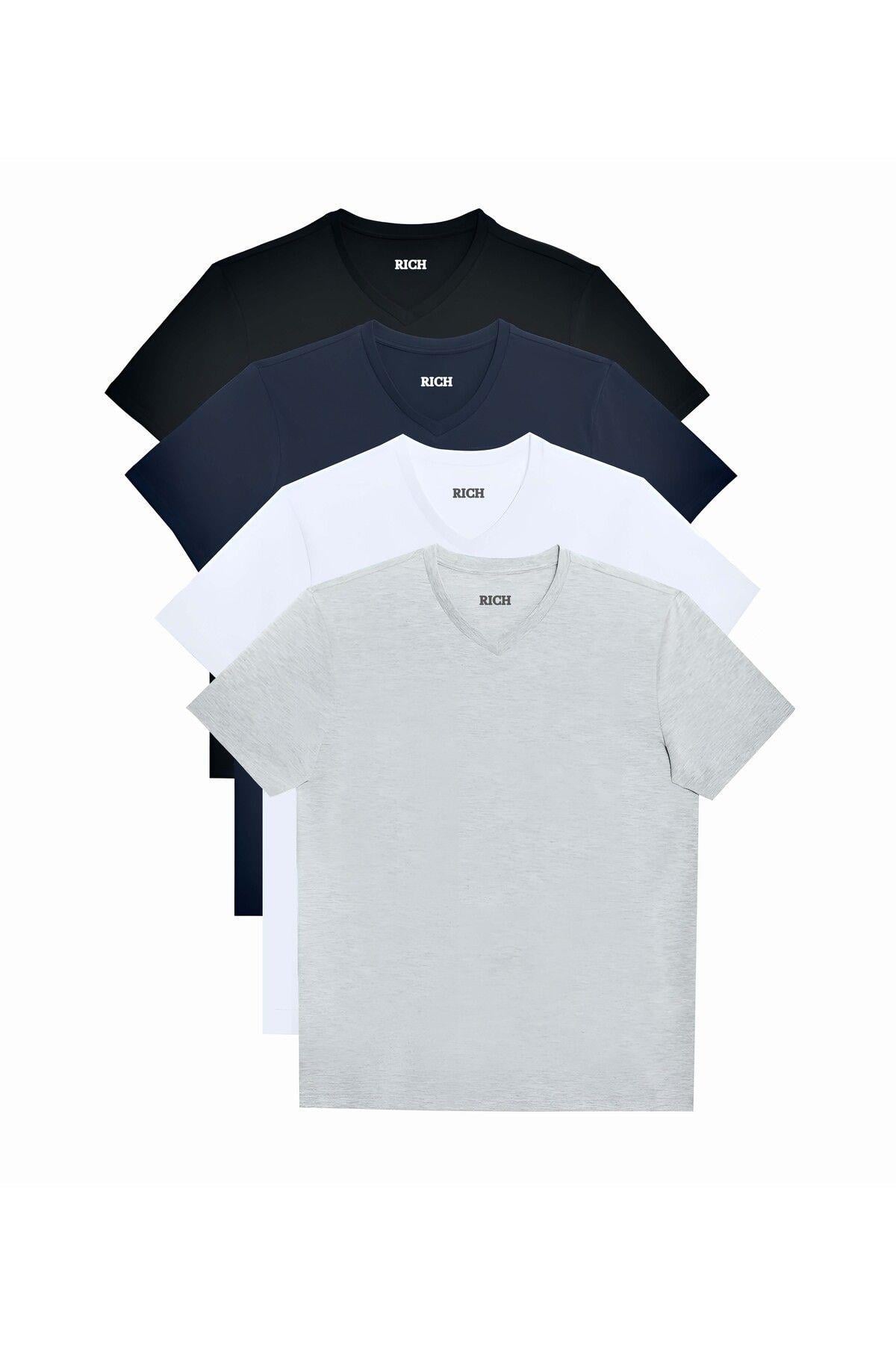 Erkek 4lü Paket Kısa Kollu V Yaka T-Shirt