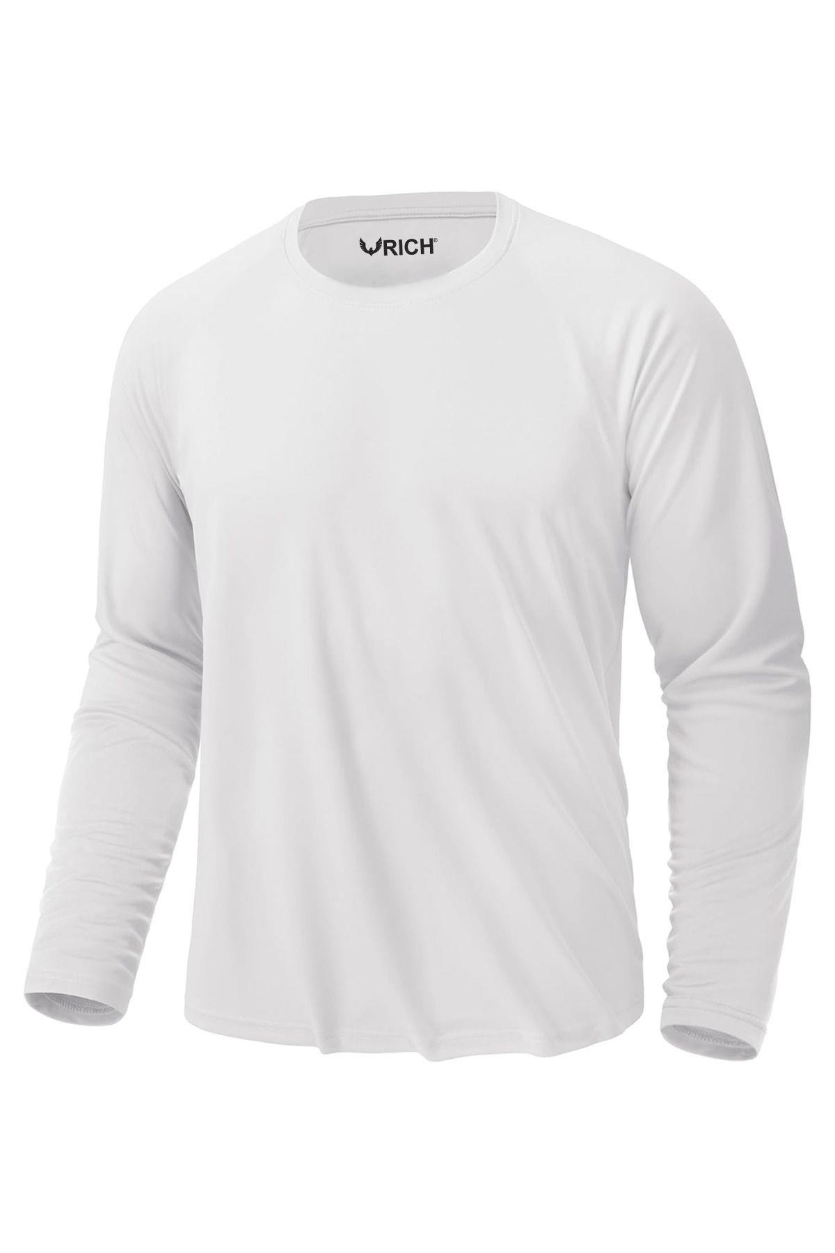 Erkek Beyaz Basic Uzun Kollu Tişört Sporcu Body T-shirt