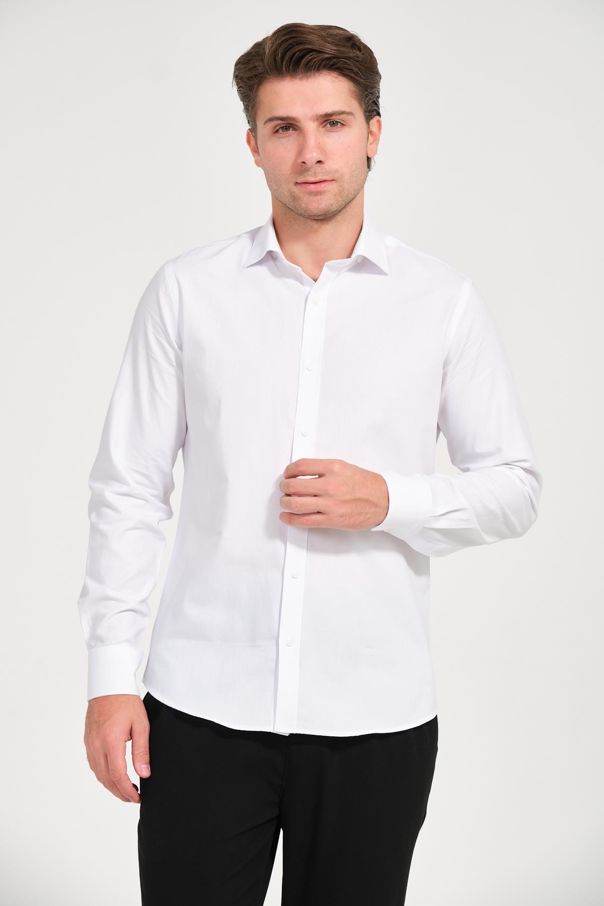 Erkek Beyaz Comfort Fit Uzun Kollu Gömlek