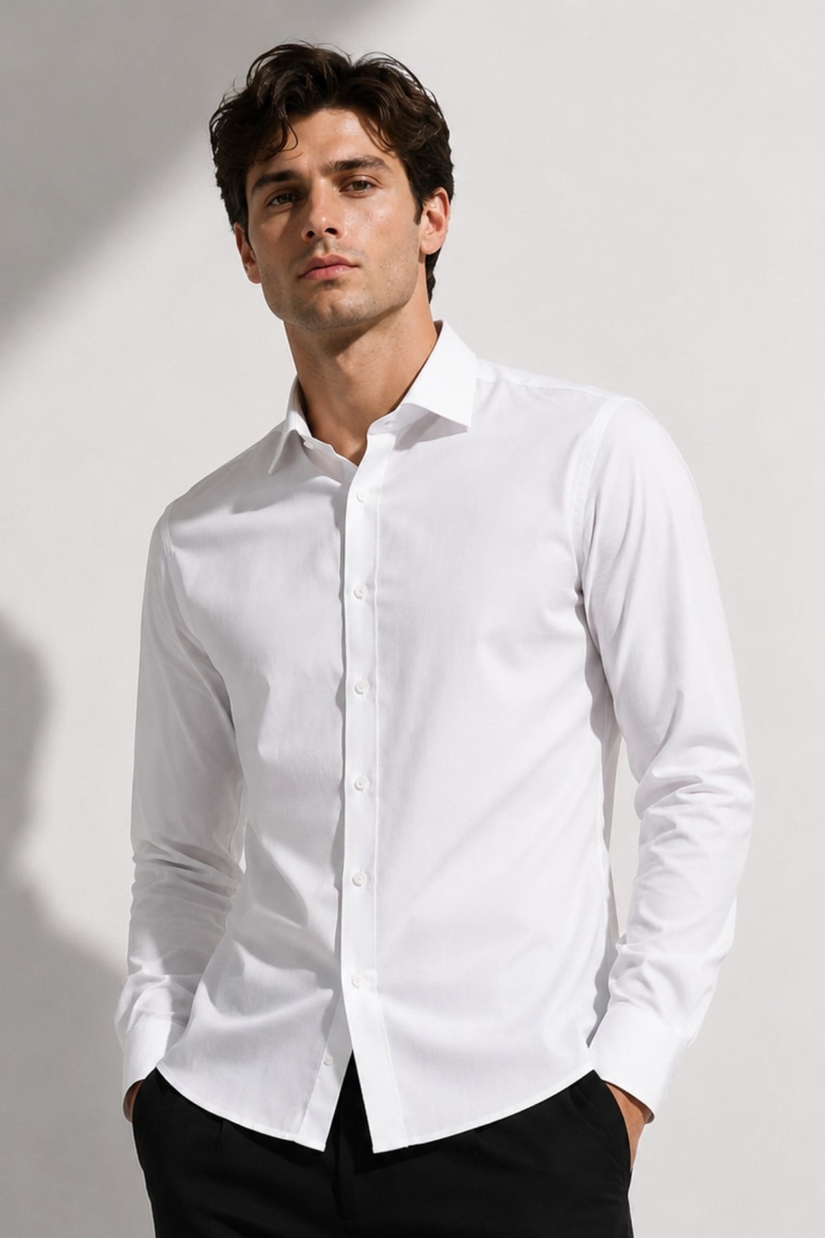 Erkek Beyaz Comfort Fit Uzun Kollu Gömlek