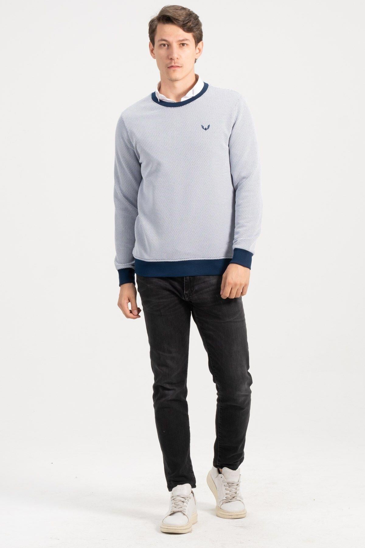 Erkek Bisiklet Yaka Lacivert Kazak Sweatshirt