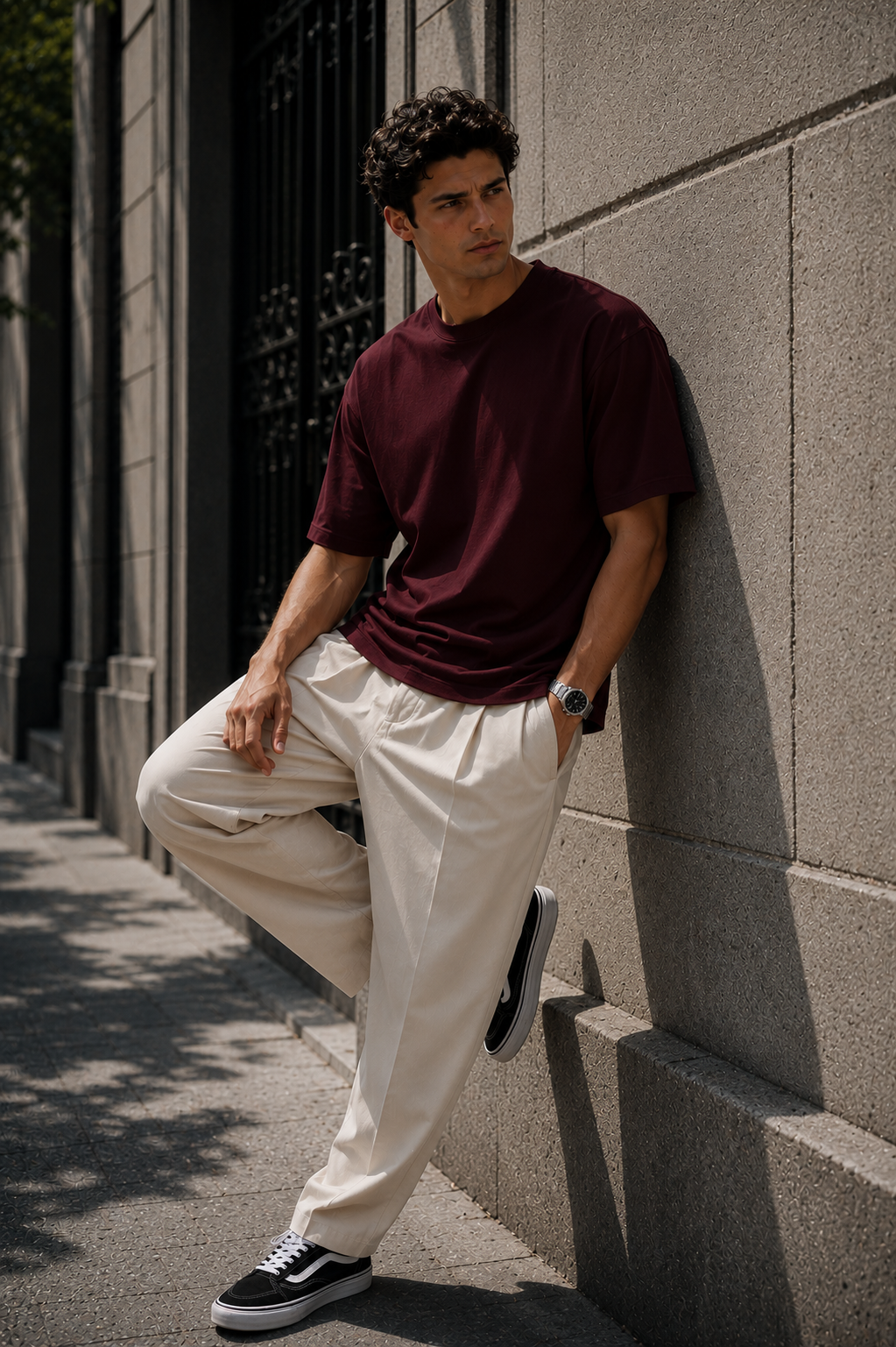 Erkek Bordo Merserize İnterlok Kumaş Oversize T-Shirt