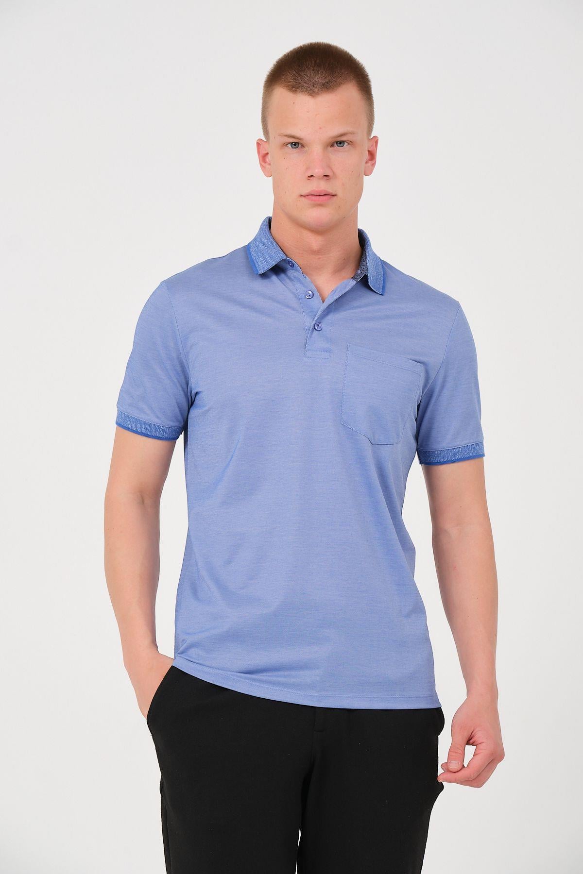 Erkek Düz Renk Cepli Polo Yaka Tişört T-shirt