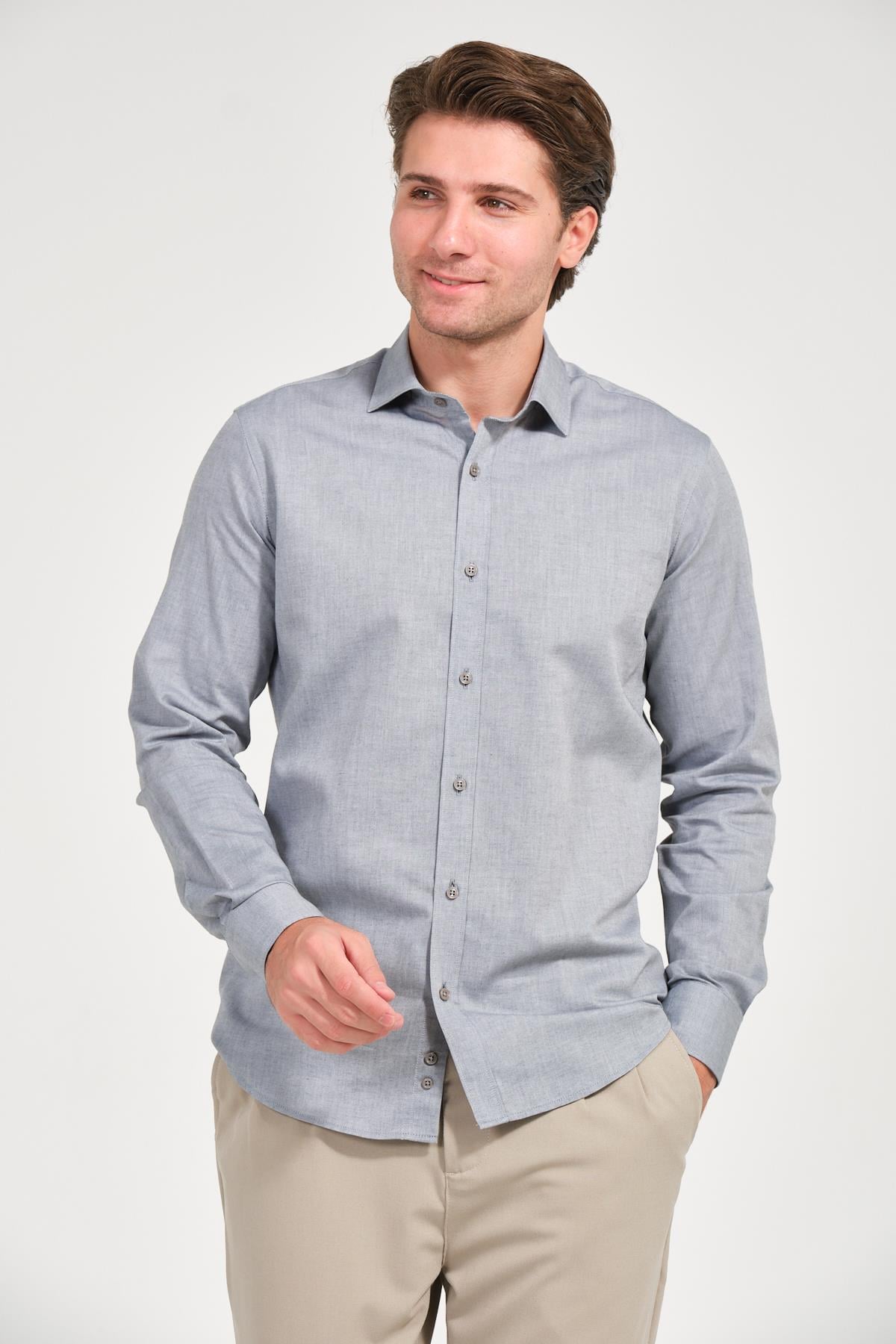 Erkek Füme Comfort Fit Uzun Kollu Gömlek