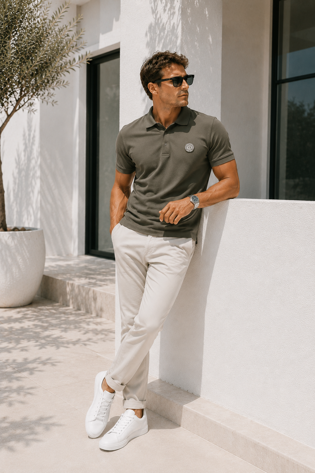 Erkek Haki Pamuklu Kısa Kollu Polo Yaka T-shirt