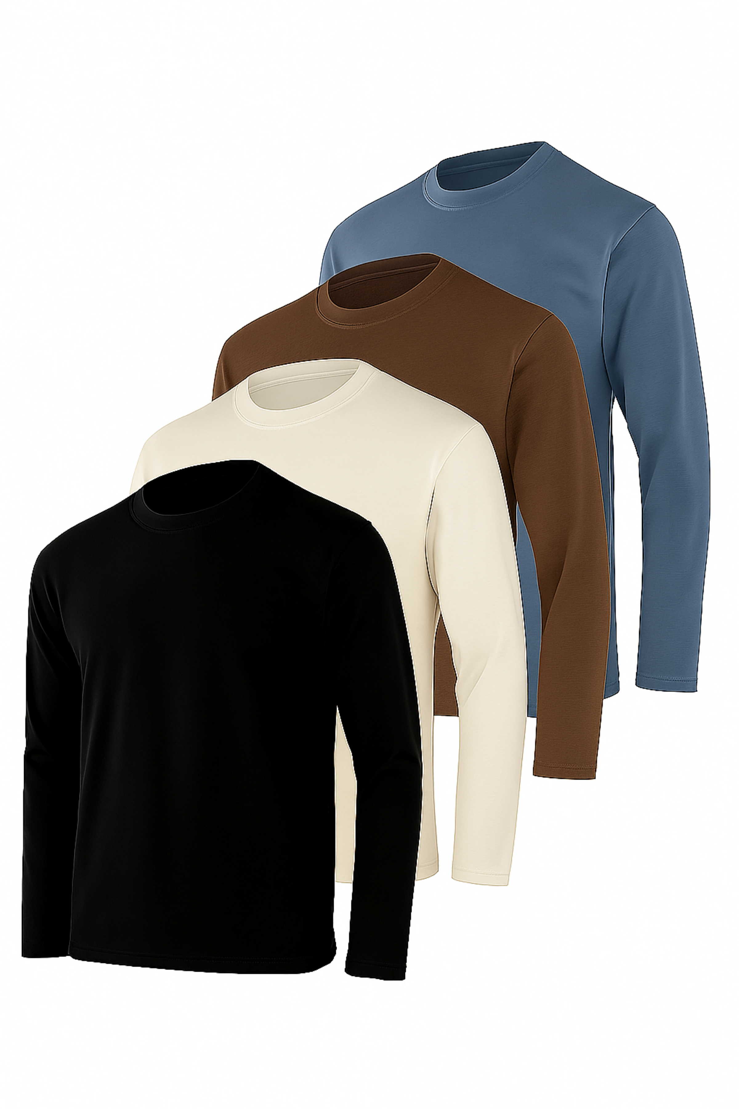 Erkek İndigo-Ekru-Kahverengi-Siyah 4'lü Paket Basic Uzun Kollu Sporcu Body