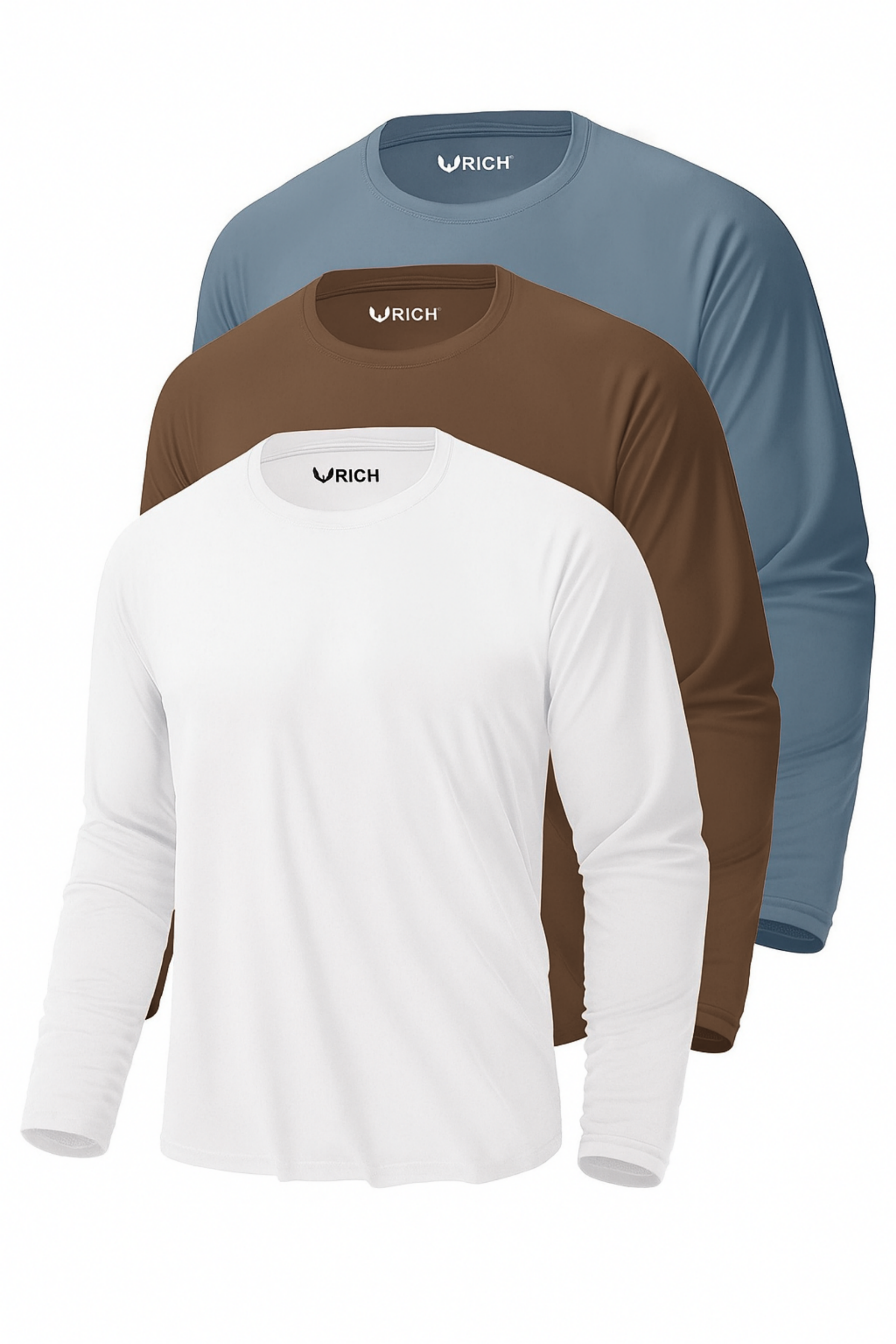 Erkek Kahverengi-İndigo-Beyaz 3'lü Paket Basic Uzun Kollu Sporcu Body