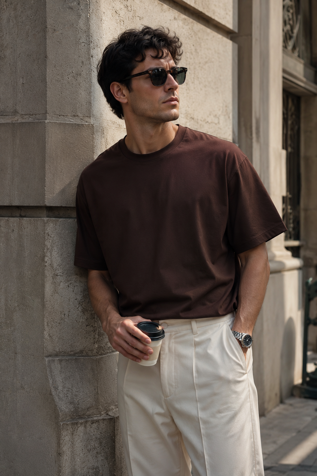Erkek Kahverengi Merserize İnterlok Kumaş Oversize T-Shirt
