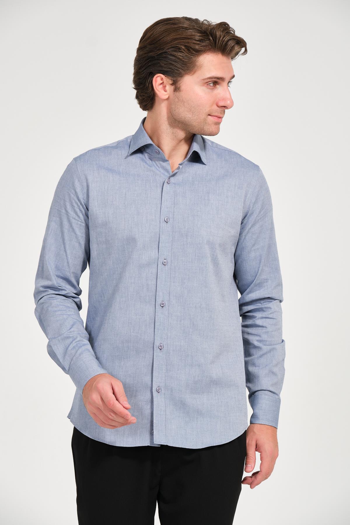 Erkek Lacivert Comfort Fit Uzun Kollu Gömlek