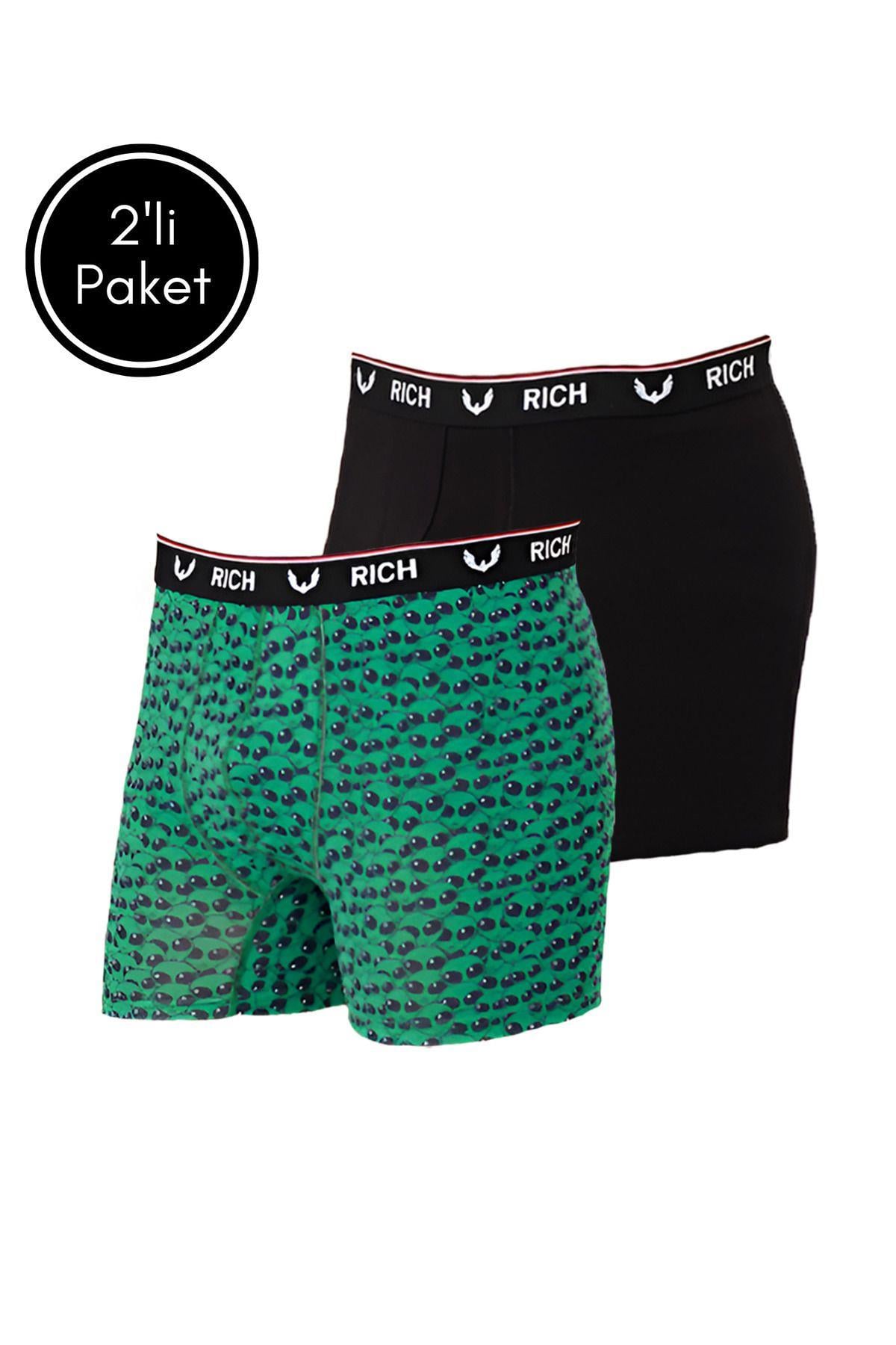 Erkek Likralı Desenli ve Düz 2'li Boxer Paketi
