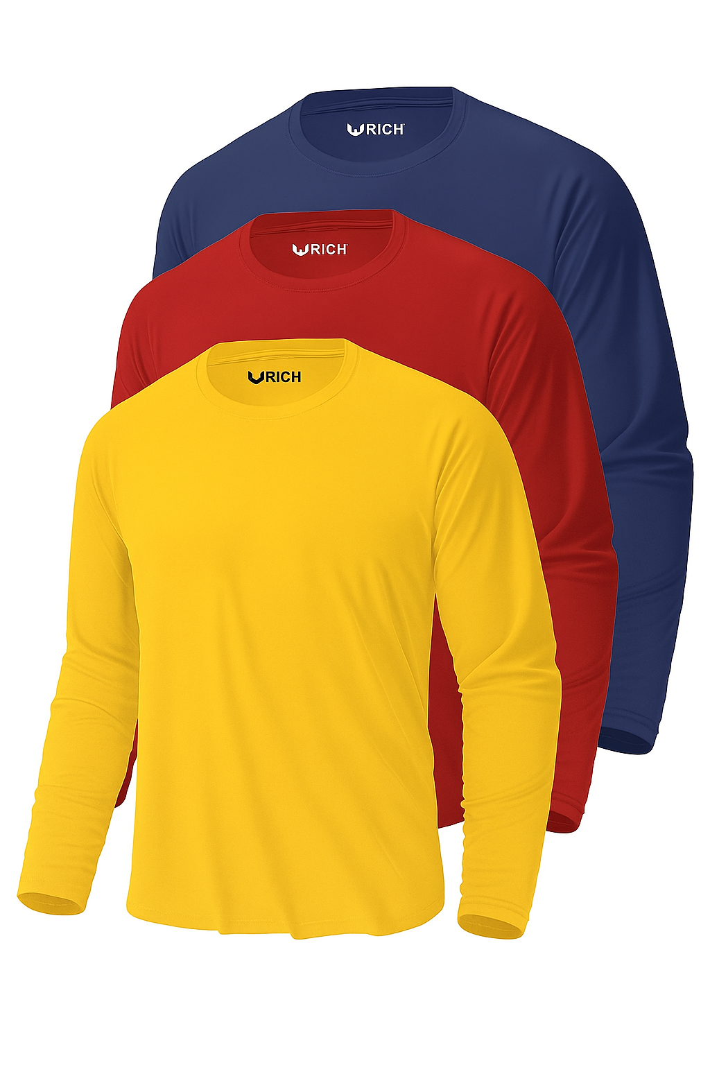 Erkek Sarı-Kırmızı-Lacivert 3'lü Paket Basic Uzun Kollu Sporcu Body