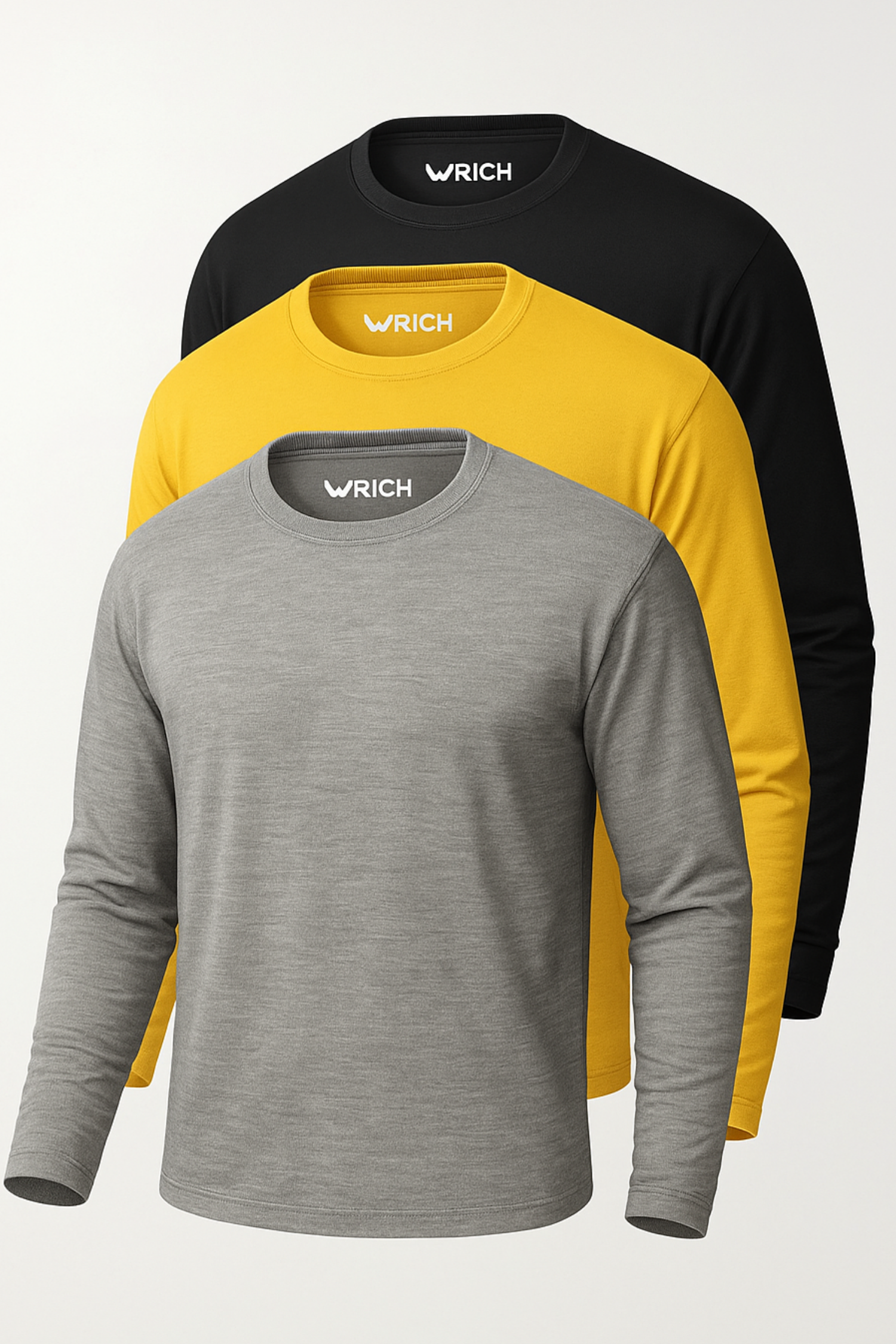 Erkek Sarı-Siyah-Grimelanj 3'lü Paket Basic Uzun Kollu Sporcu Body