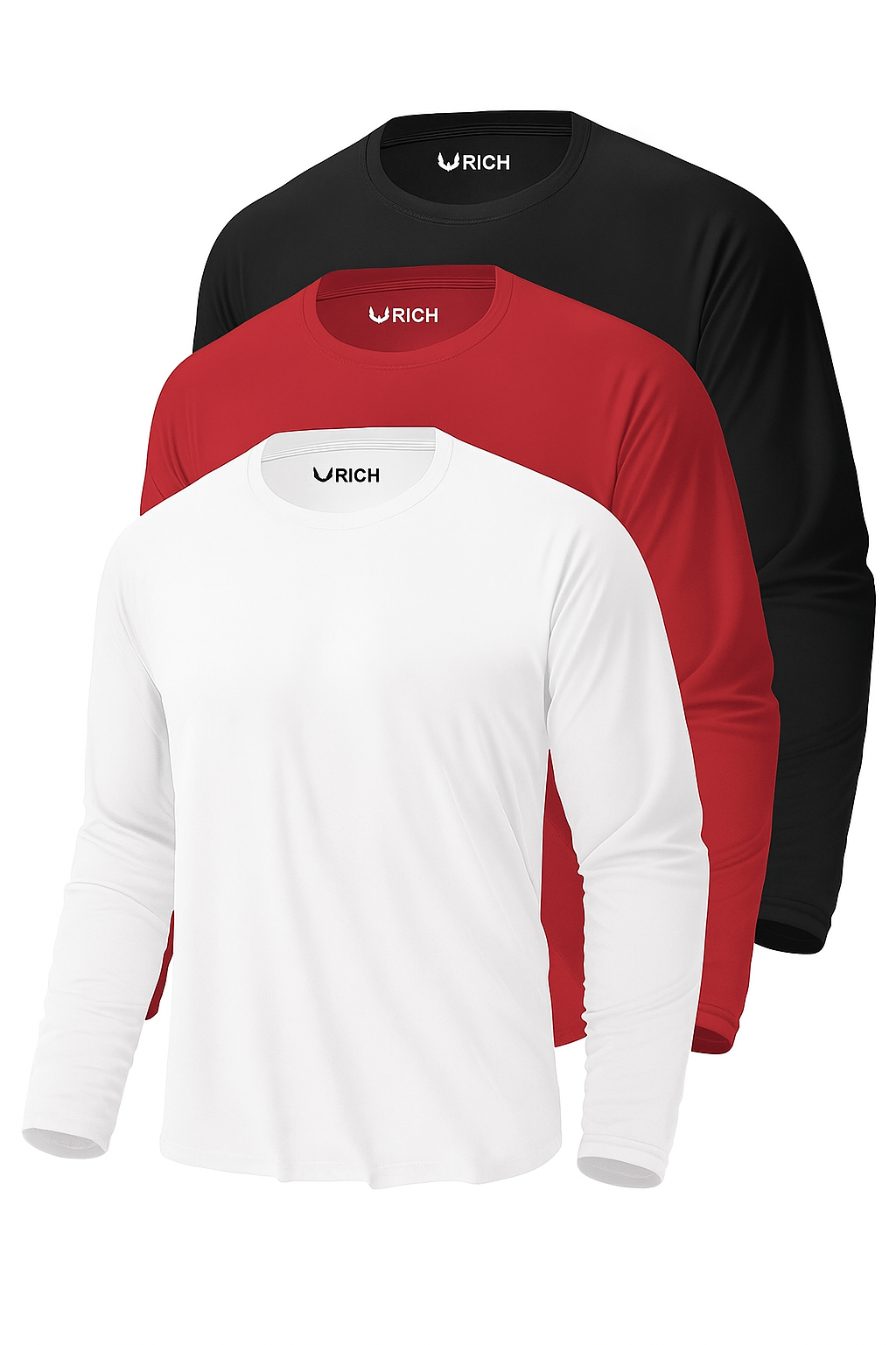 Erkek Siyah-Beyaz-Kırmızı 3'lü Paket Basic Uzun Kollu Sporcu Body