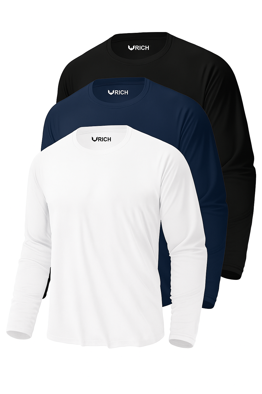 Erkek Siyah-Beyaz-Lacivert 3'lü Paket Basic Uzun Kollu Sporcu Body