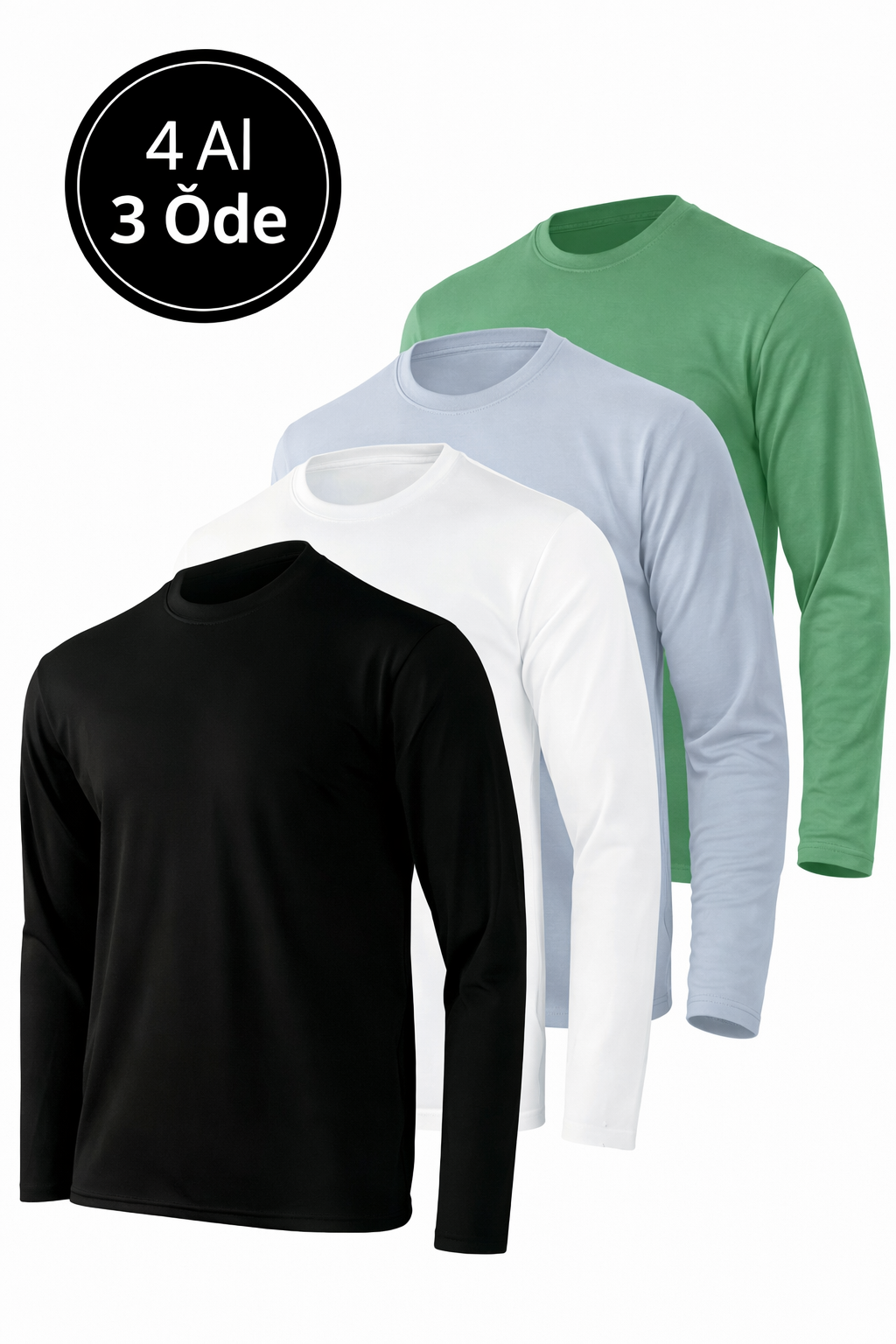 Erkek Siyah-Beyaz-Yeşil--Buz Mavi 4'lü Paket Basic Uzun Kollu Sporcu Body