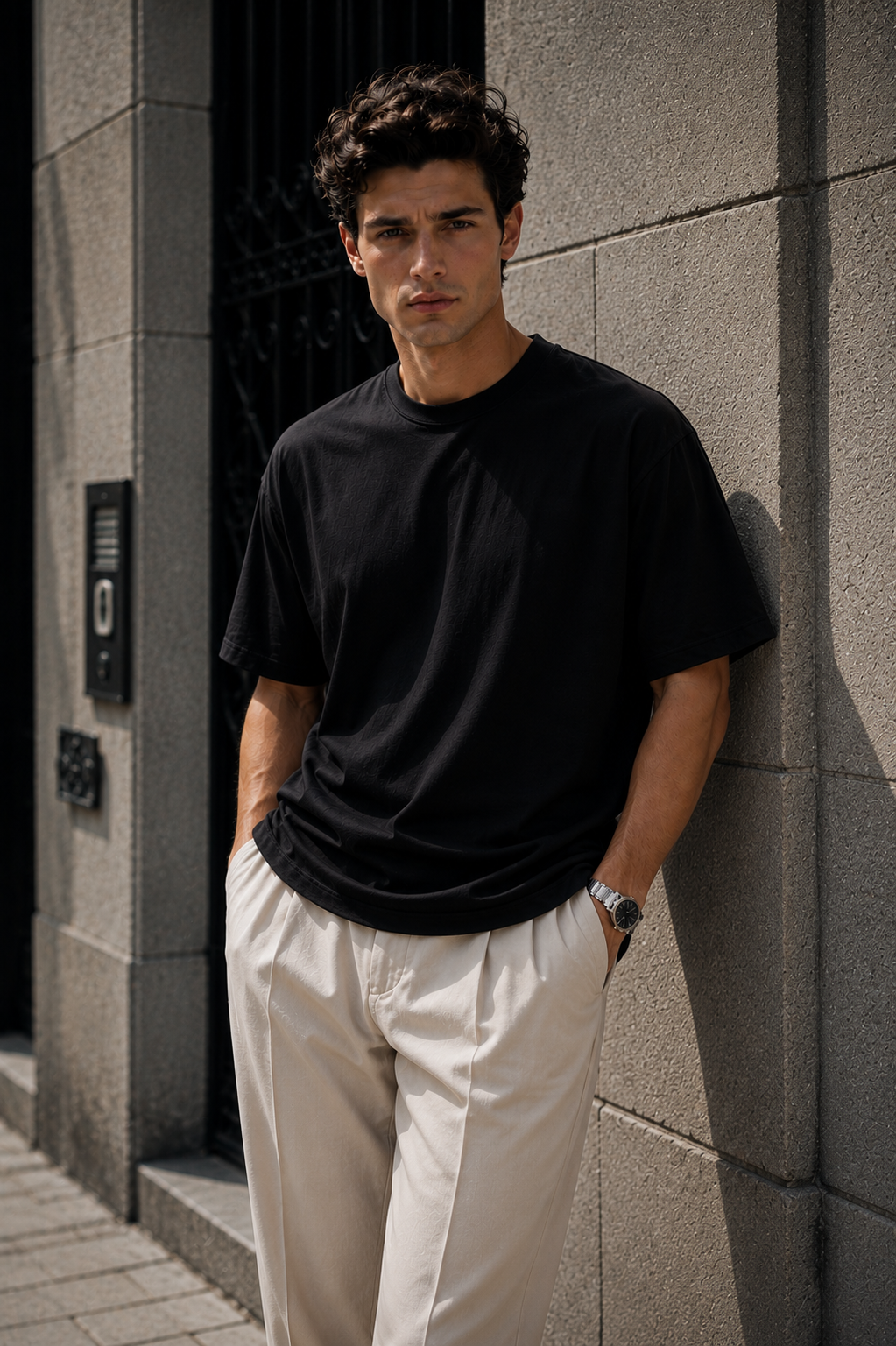 Erkek Siyah Merserize İnterlok Kumaş Oversize T-Shirt