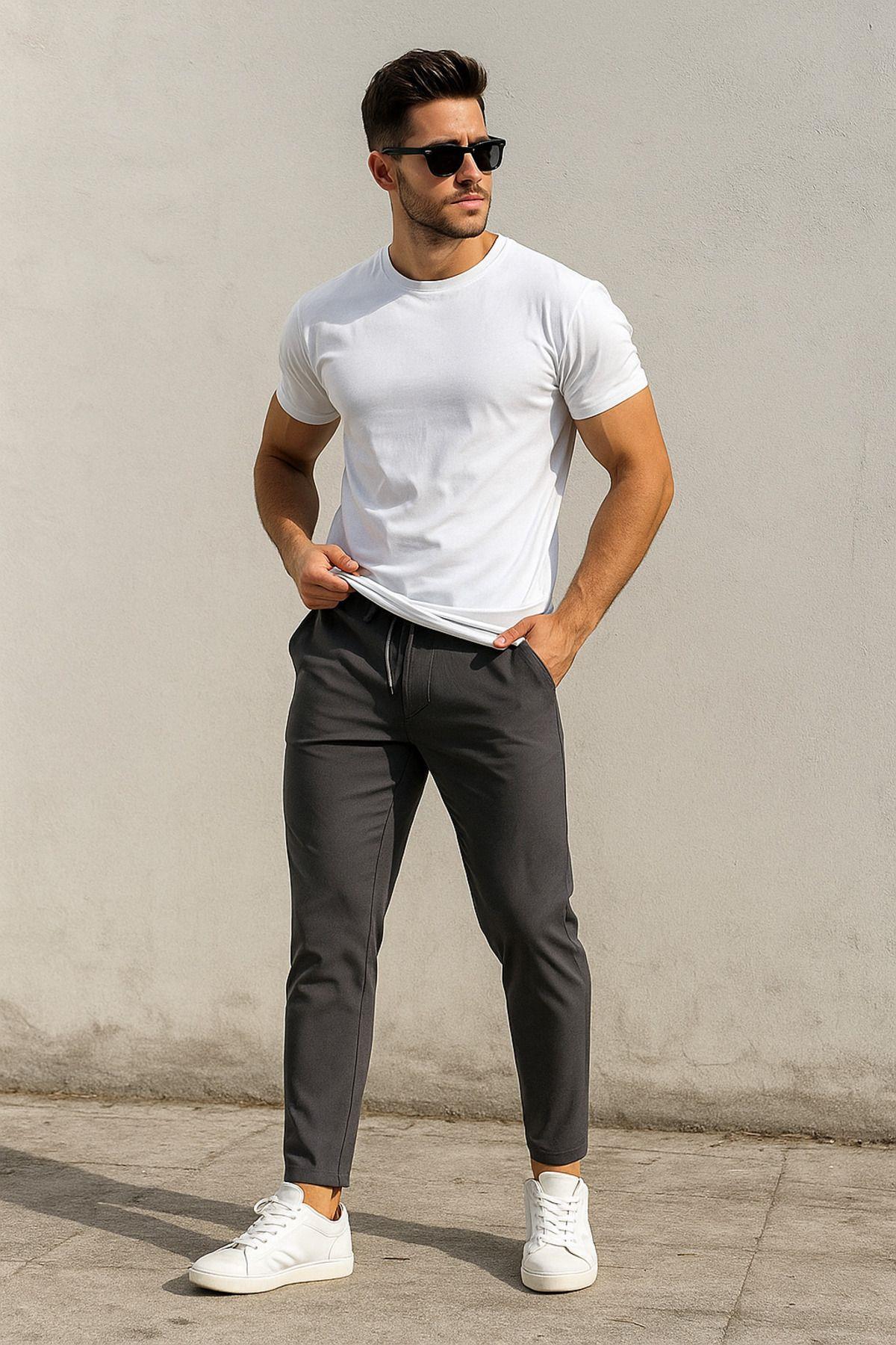 Erkek Slim Fit Modern Kesim Jogger Eşofman Altı - Şık ve Spor Bağcıklı Pantolon
