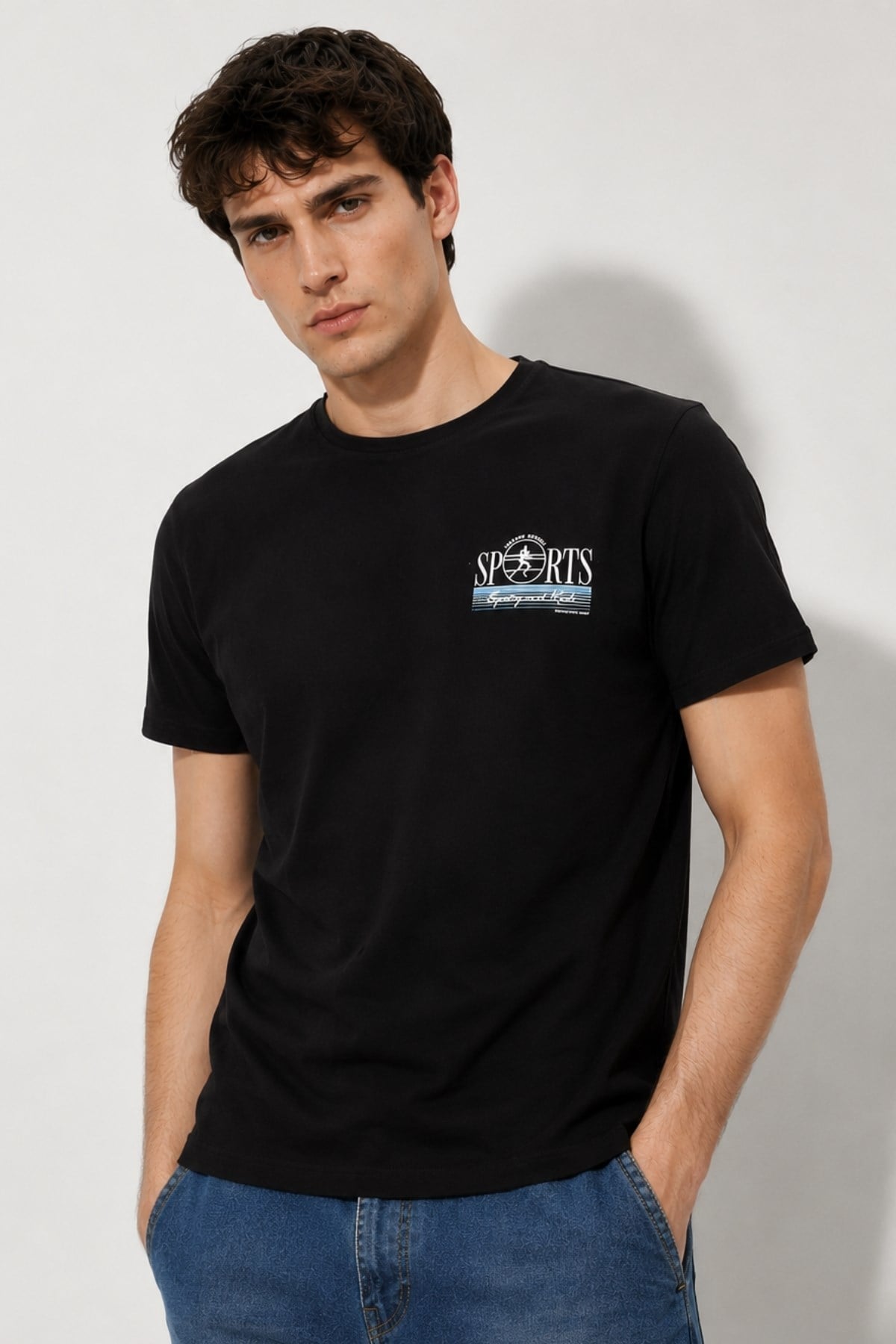 Erkek Yıkamalı Basic T-shirt Tişört %100 Pamuk Tişört