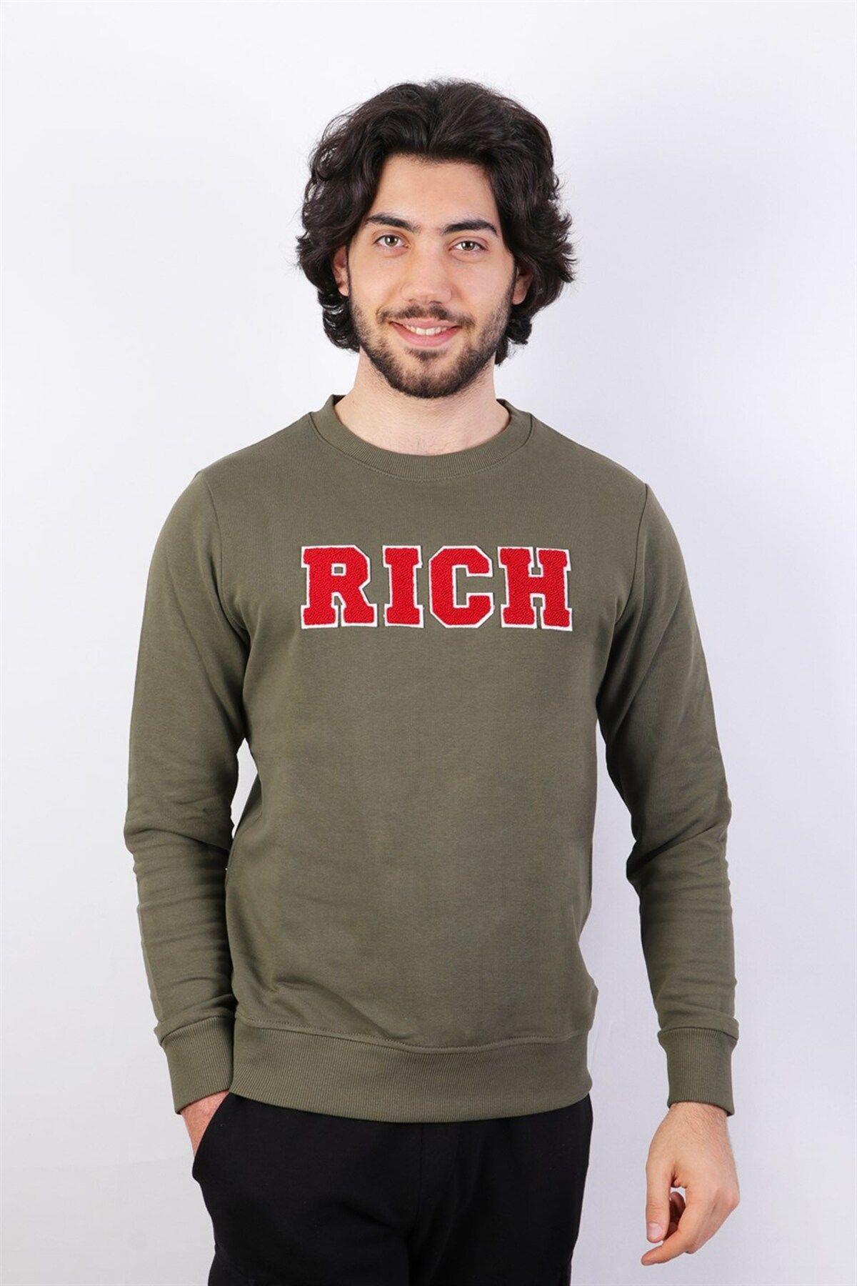 Haki Erkek Baskılı Sweatshirt