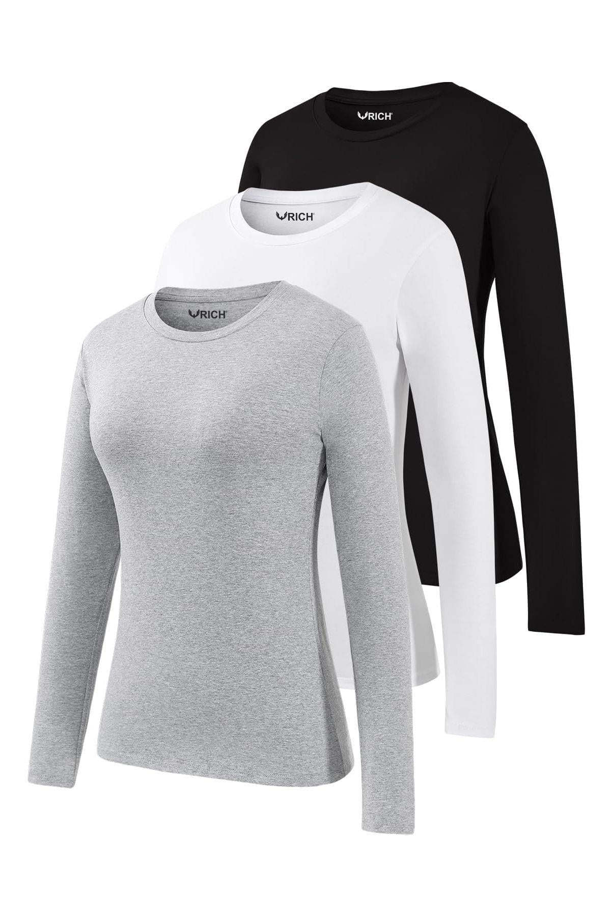 Kadın 3lü Basic Uzun Kollu Tişört Sporcu Body T-shirt Ekonomik Paket