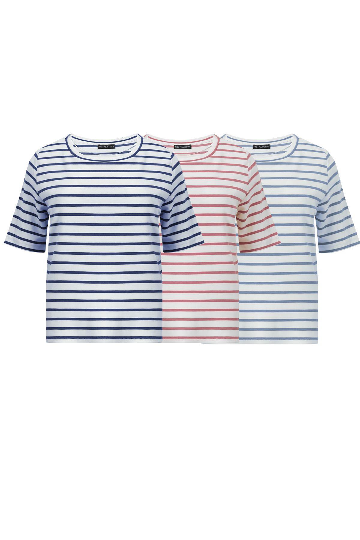 Kadın 3lü Paket Bisiklet Yaka Kısa Kollu T-Shirt