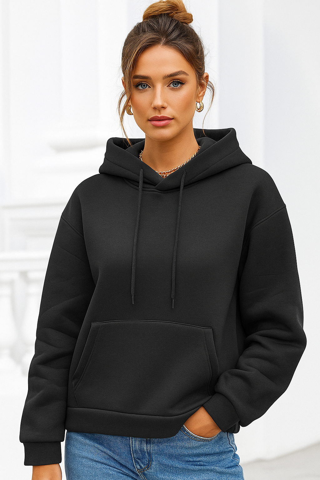 Kadın Antrasit Kanguru Cepli Kapüşonlu Scuba Sweatshirt