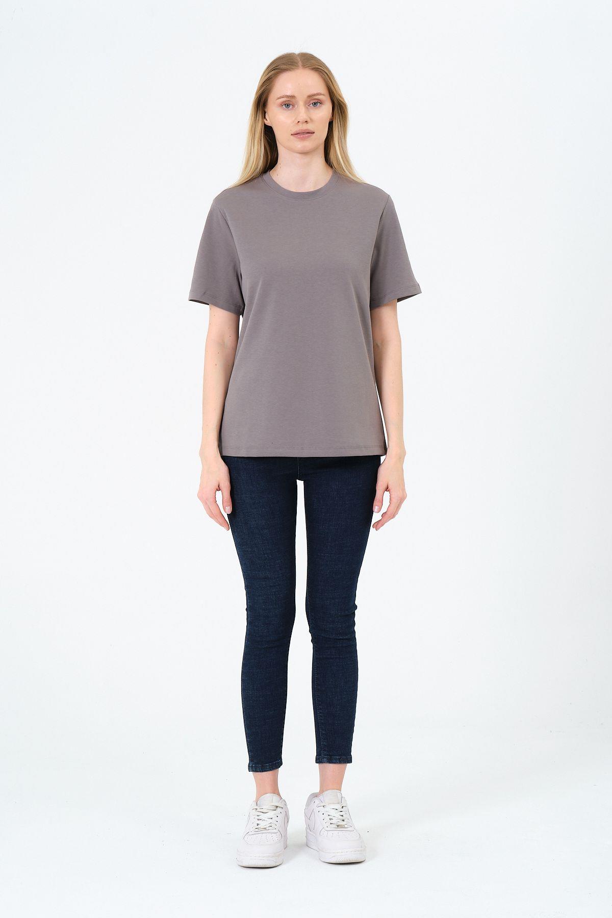Kadın Bisiklet Yaka Kısa Kollu  Basic T-Shirt - İnterlok Kumaş