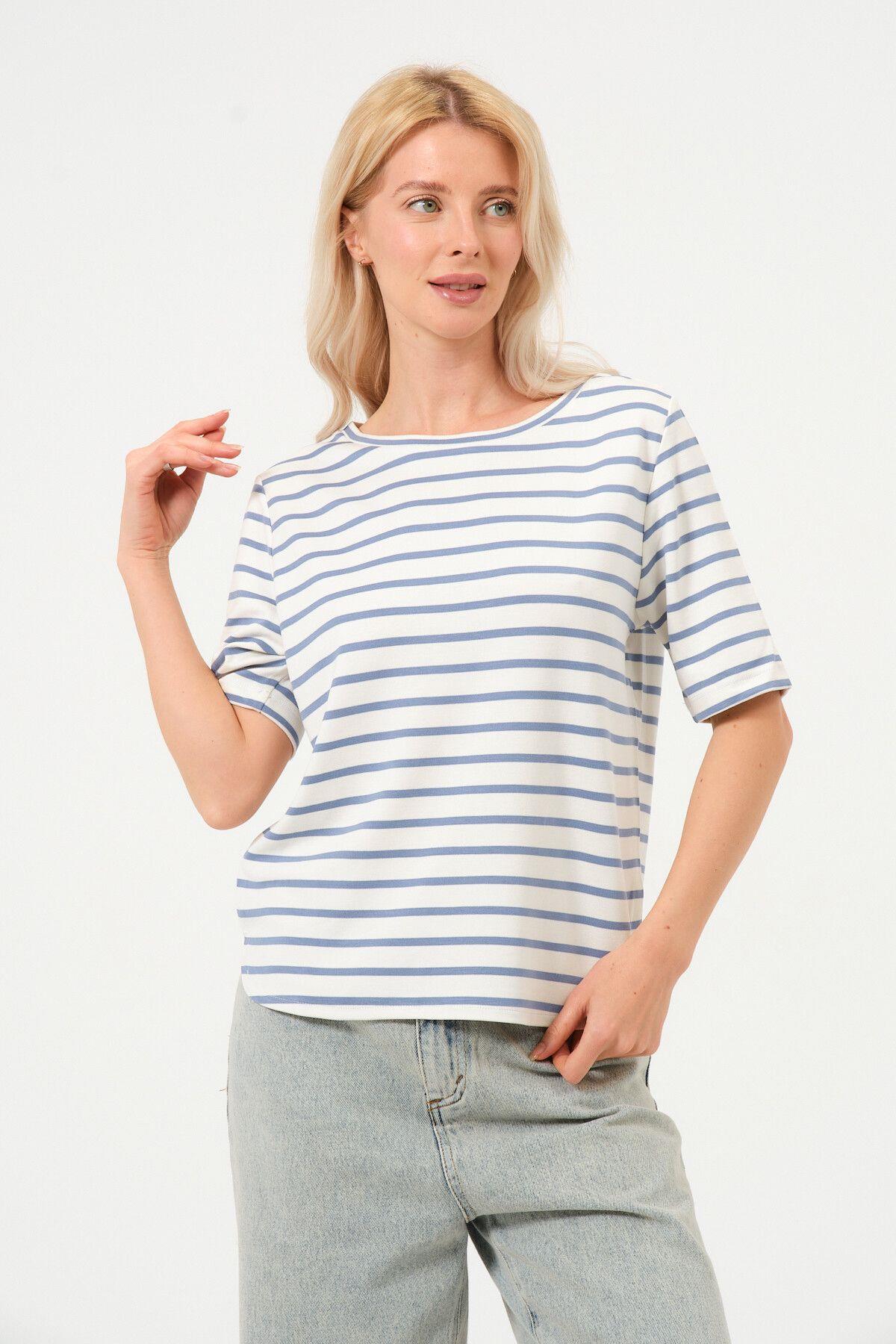 Kadın Çizgili Tişört Oversize T-shirt