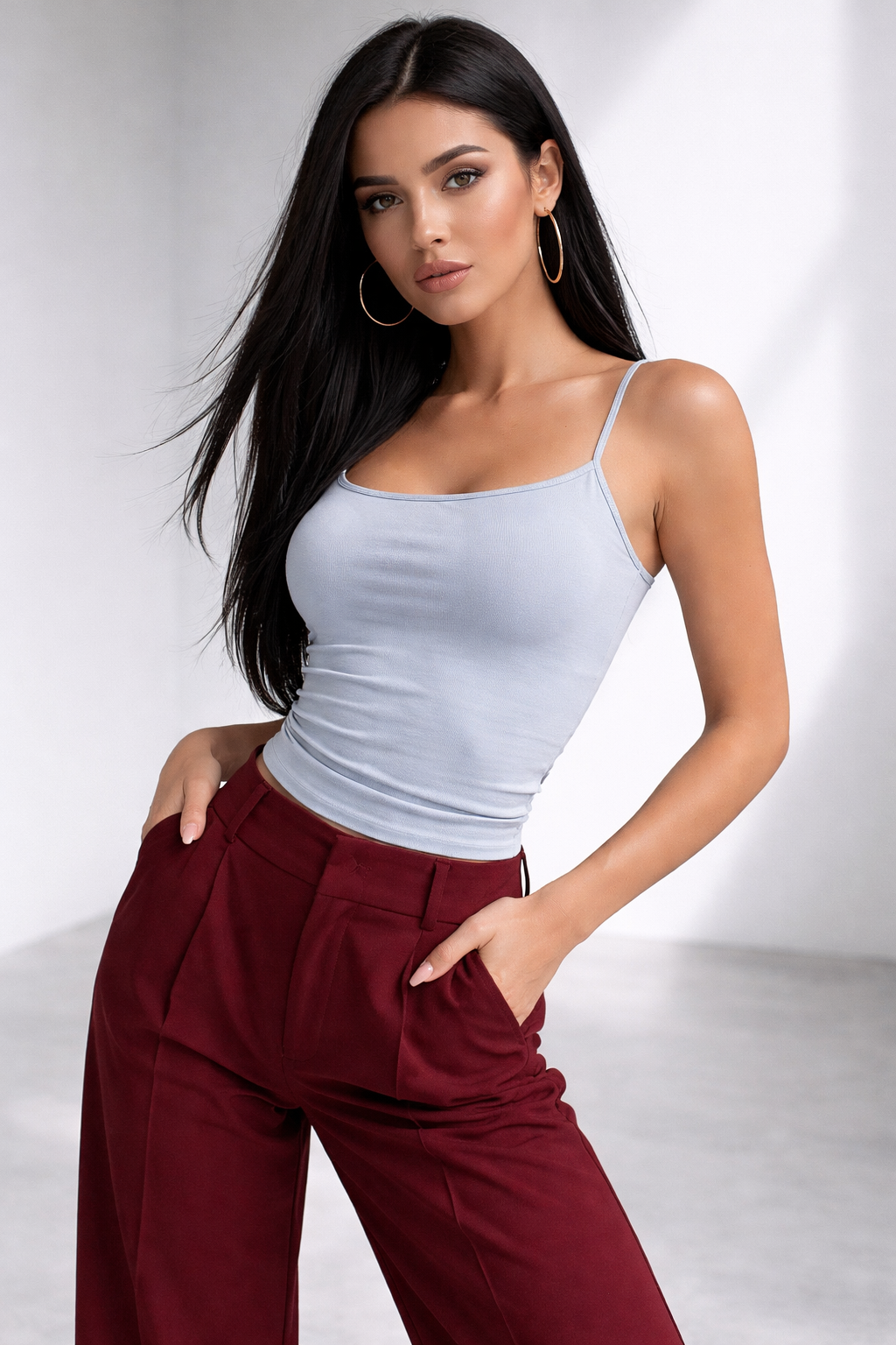 Kadın Gri Askılı Crop Atlet