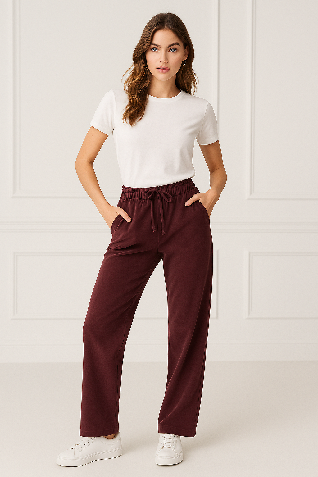 Kadın Kahverengi Yüksek Beli Lastikli Bol Paça Pantolon-MULTICOLOUR 41