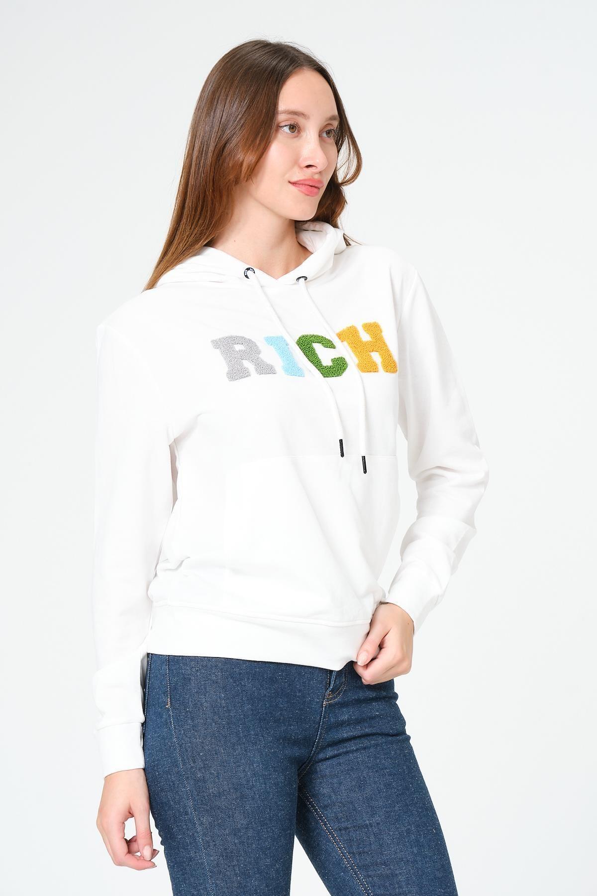 Kadın Kapüşonlu Süzüne Baskılı Sweatshirt