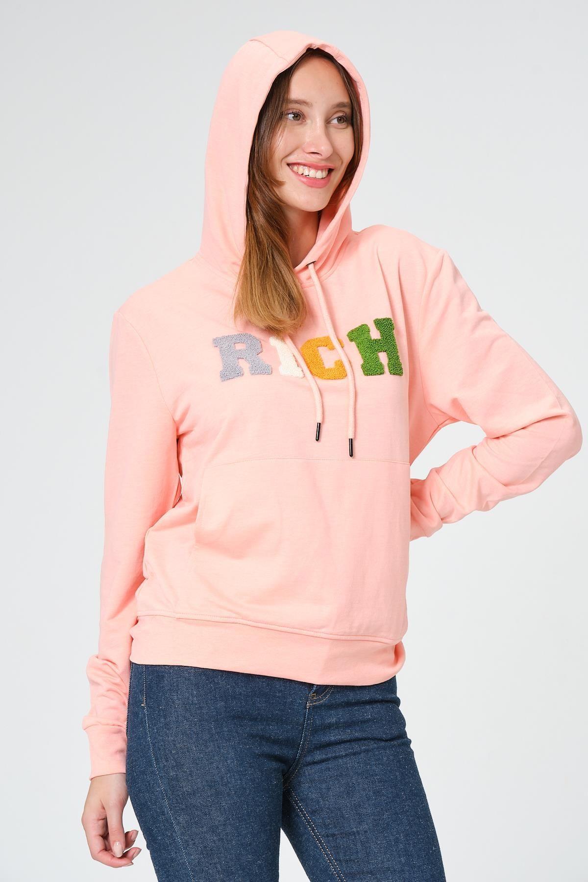 Kadın Kapüşonlu Süzüne Baskılı Sweatshirt