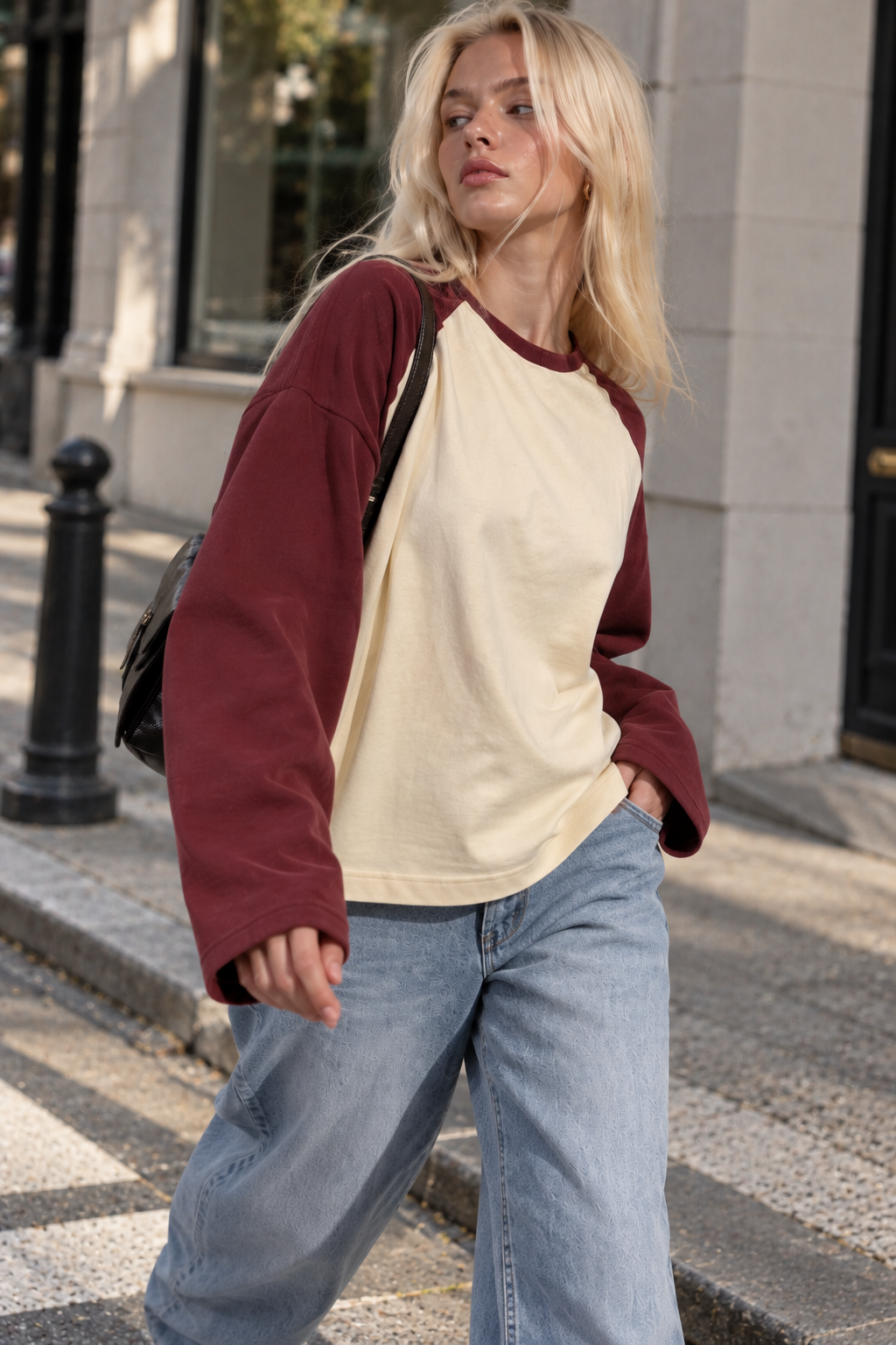 Kadın Kiremit Krem Reglan Kol Pamuklu Oversize Sweatshirt