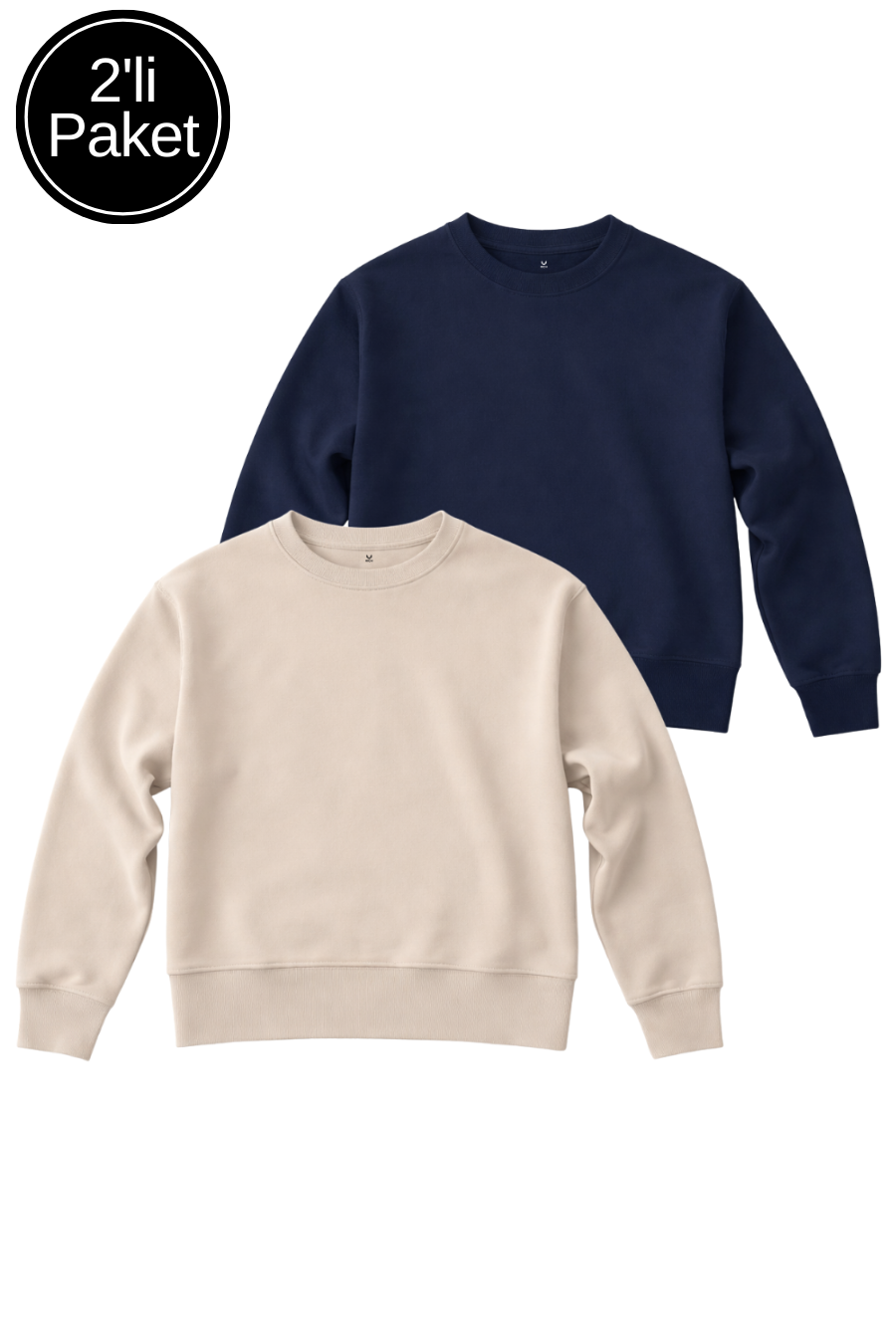 Kadın Lacivert-Bej 2'li Paket İnterlok Oversize Sweatshirt