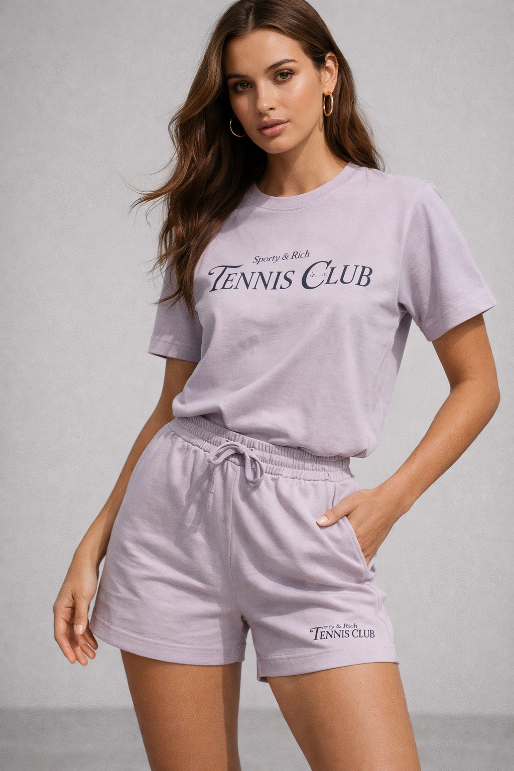 Kadın Lila Pamuklu Sporty Kısa Kollu Oversize T-shirt ve Şortlu Alt Üst Takım İkili Takım