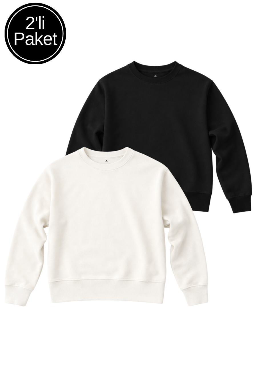 Kadın Siyah-Beyaz 2'li Paket İnterlok Oversize Sweatshirt