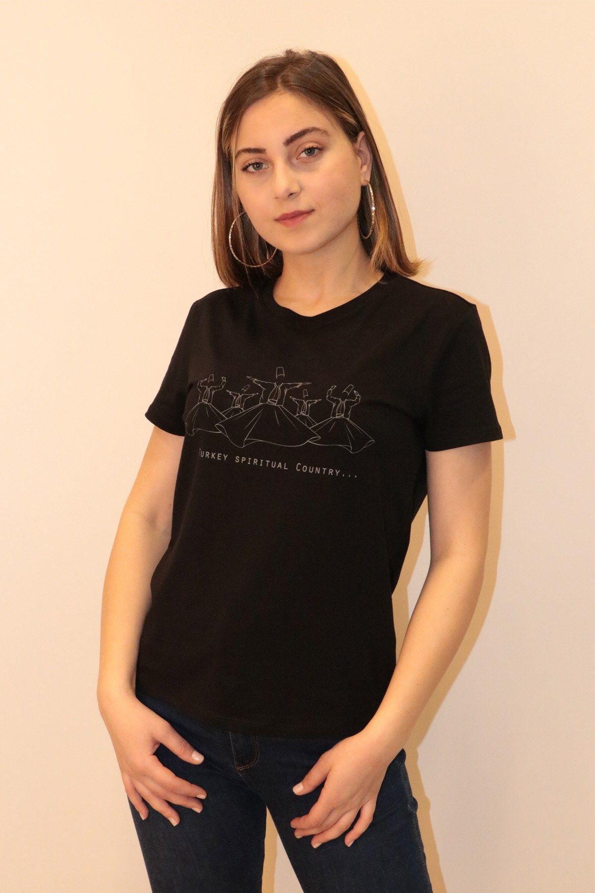 Rich Kadın Bisiklet Yaka T-shirt %100 Pamuk Tişört