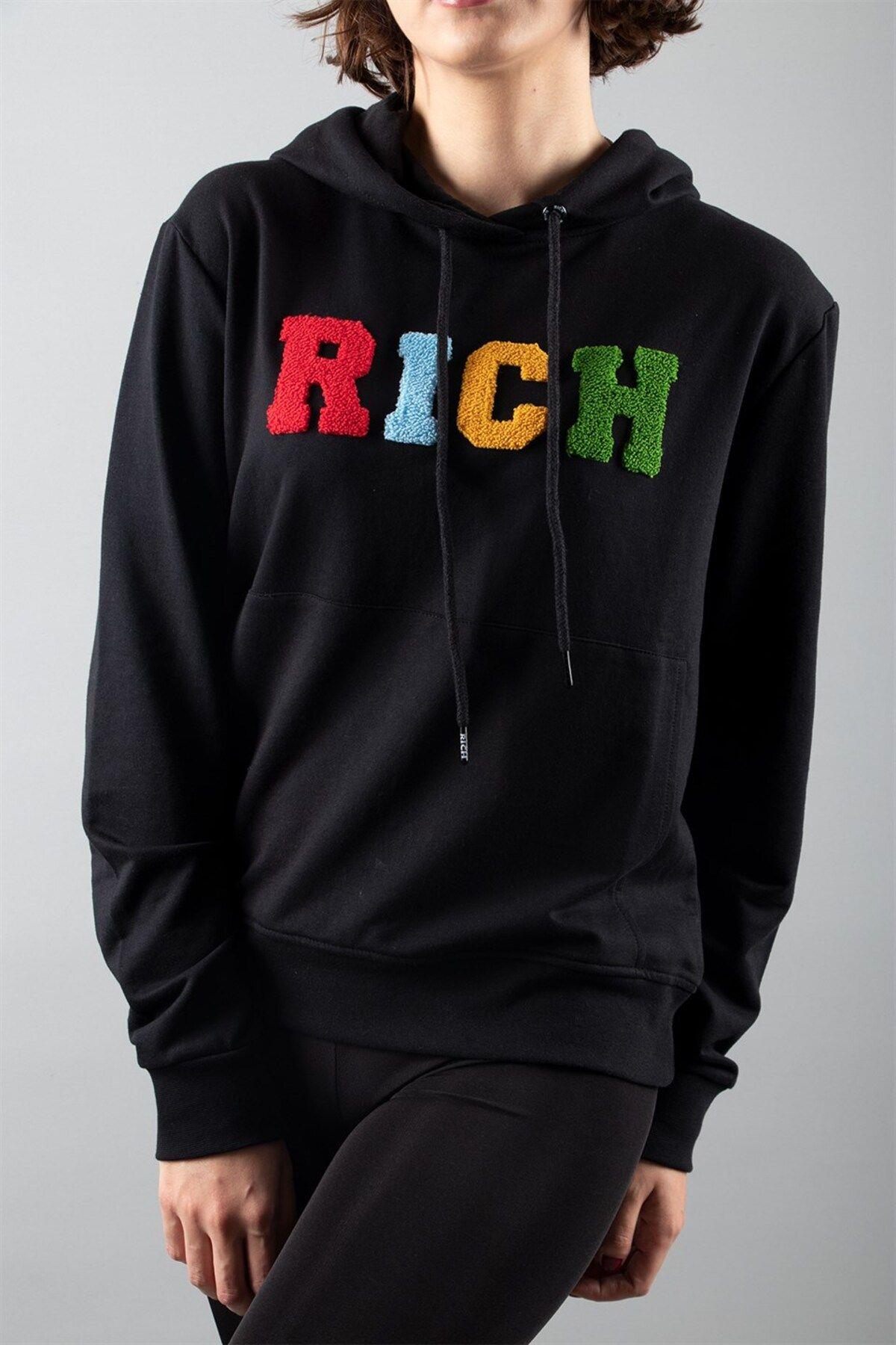Siyah 2 Iplik Kapüşonlu Sweatshirt