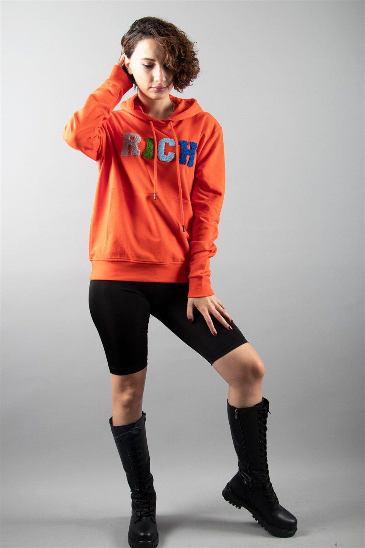 Turuncu 2 Iplik Kapüşonlu Sweatshirt