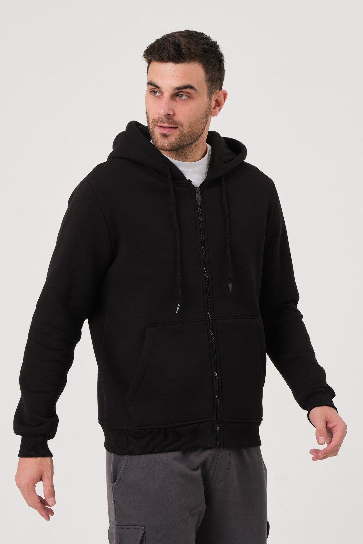 Unisex Fermuarlı Kanguru Cep 3 Iplik Sweatshirt Içi Polar