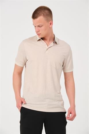 Erkek Düz Renk Cepli Polo Yaka Tişört T-shirt