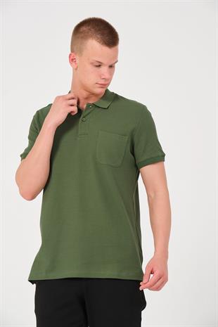 Erkek Düz Renk Cepli Polo Yaka Tişört T-shirt