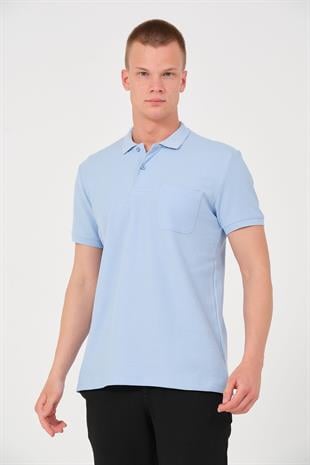 Erkek Düz Renk Cepli Polo Yaka Tişört T-shirt