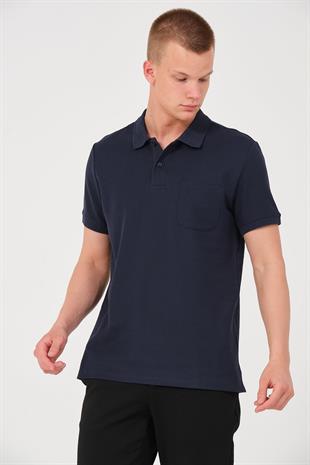 Erkek Düz Renk Cepli Polo Yaka Tişört T-shirt