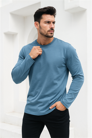 Erkek İndigo Basic Uzun Kollu Sporcu Body