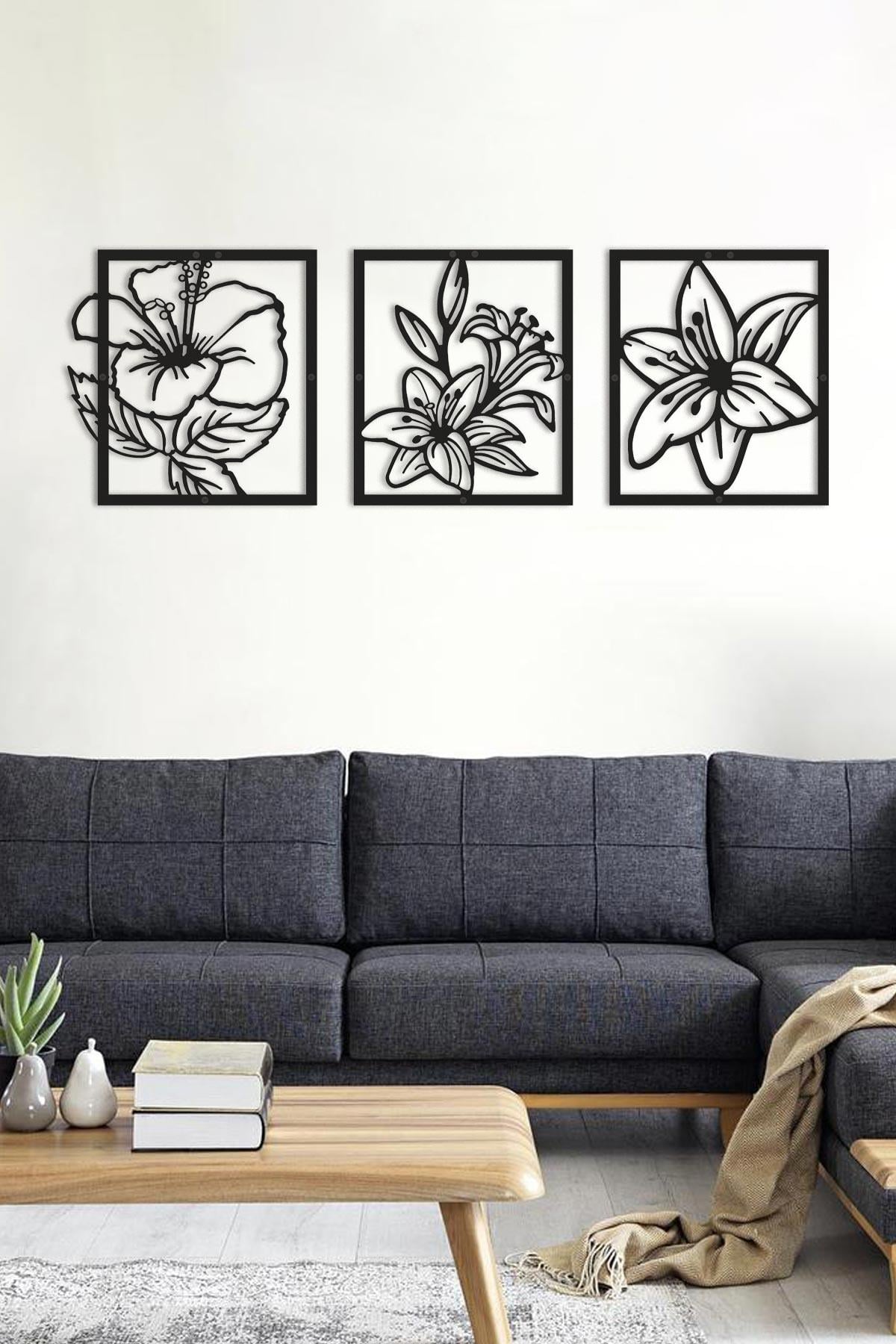 Dekoratif Metal Çiçek Tablo Ebegümeci (Malva sylvestris) Üçlü Set