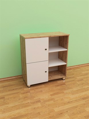 Anaokulu Dolabı İki Kapaklı Açık Raflı