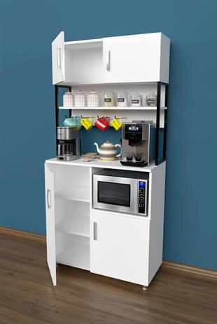 Çok Amaçlı Mutfak Dolabı Kahve Köşesi Fırın Dolabı Beyaz