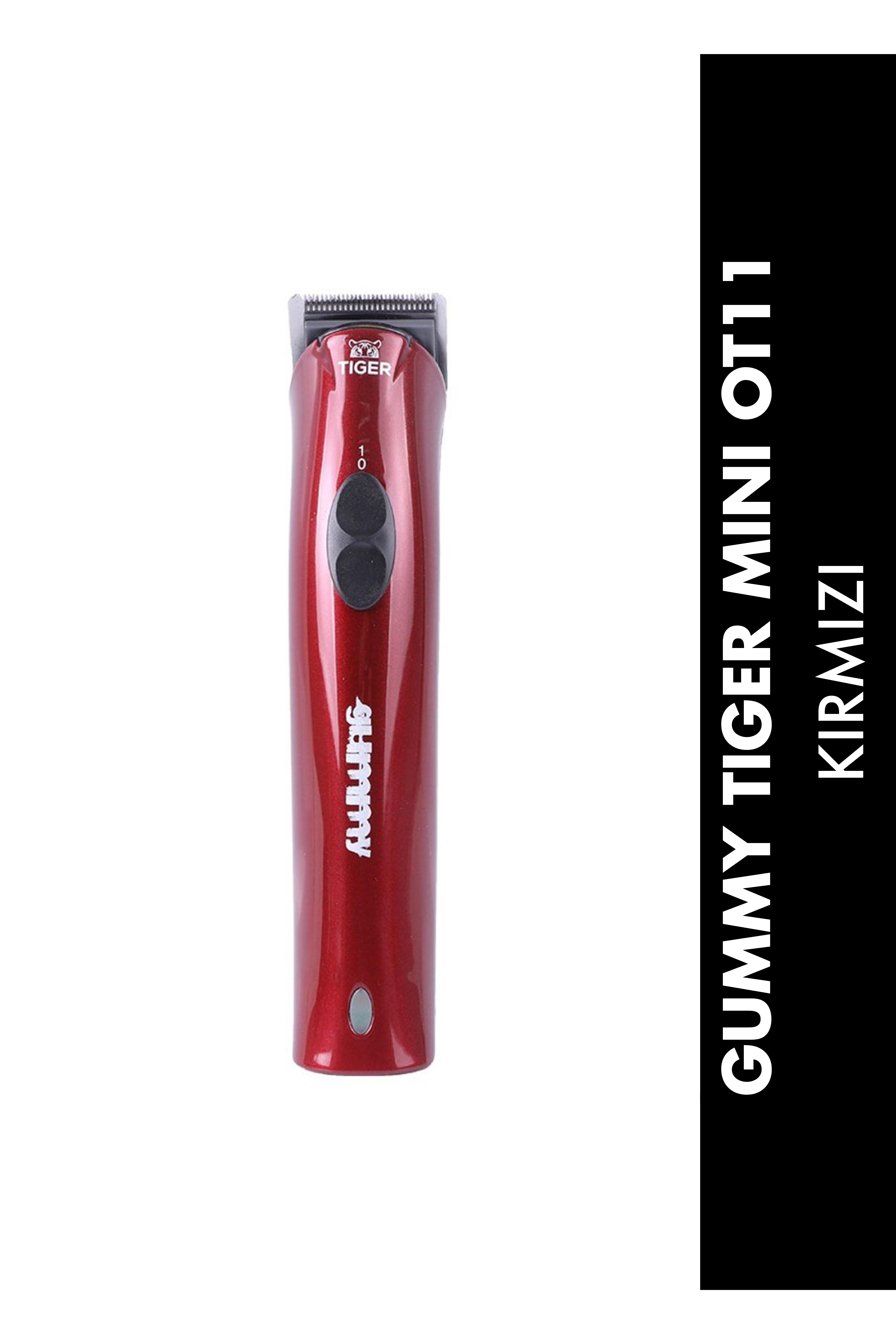 Gummy Tiger Mini OT11B Ledli Kablosuz Profesyonel Sakal Kesme Makinasi (Kirmizi)